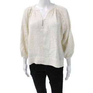 Neve & Hawk Womens Ivory Cotton Blend V-Neck 3/4 Sleeve Blouse Size S